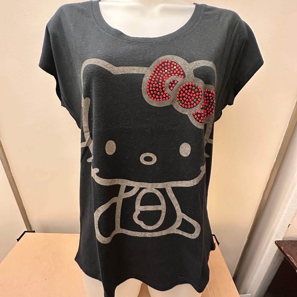 Hello Kitty Charcoal Tee with Red Accents